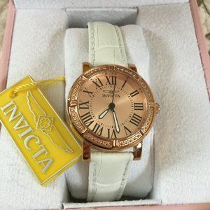 Invicta Rose Gold Watch with White Leather Band